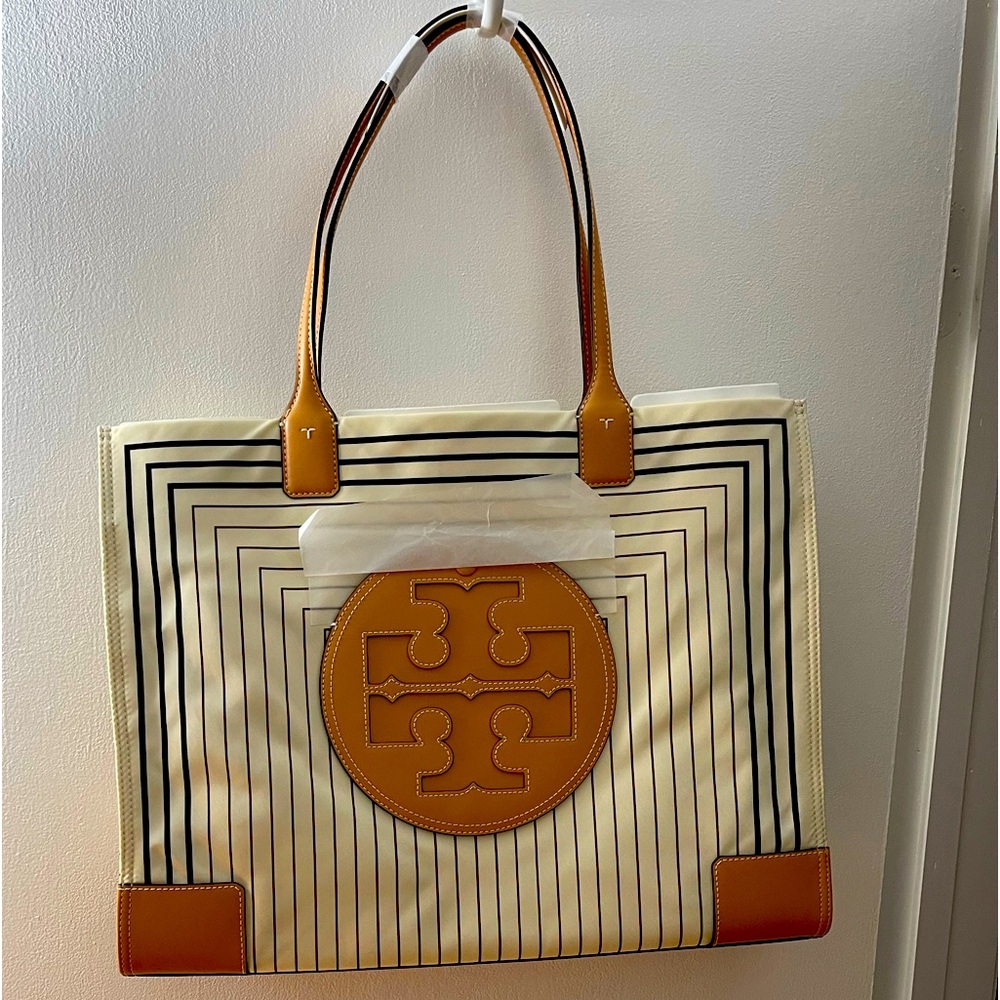 Tory Burch Ella printed Tote bag beige with stripes (New)